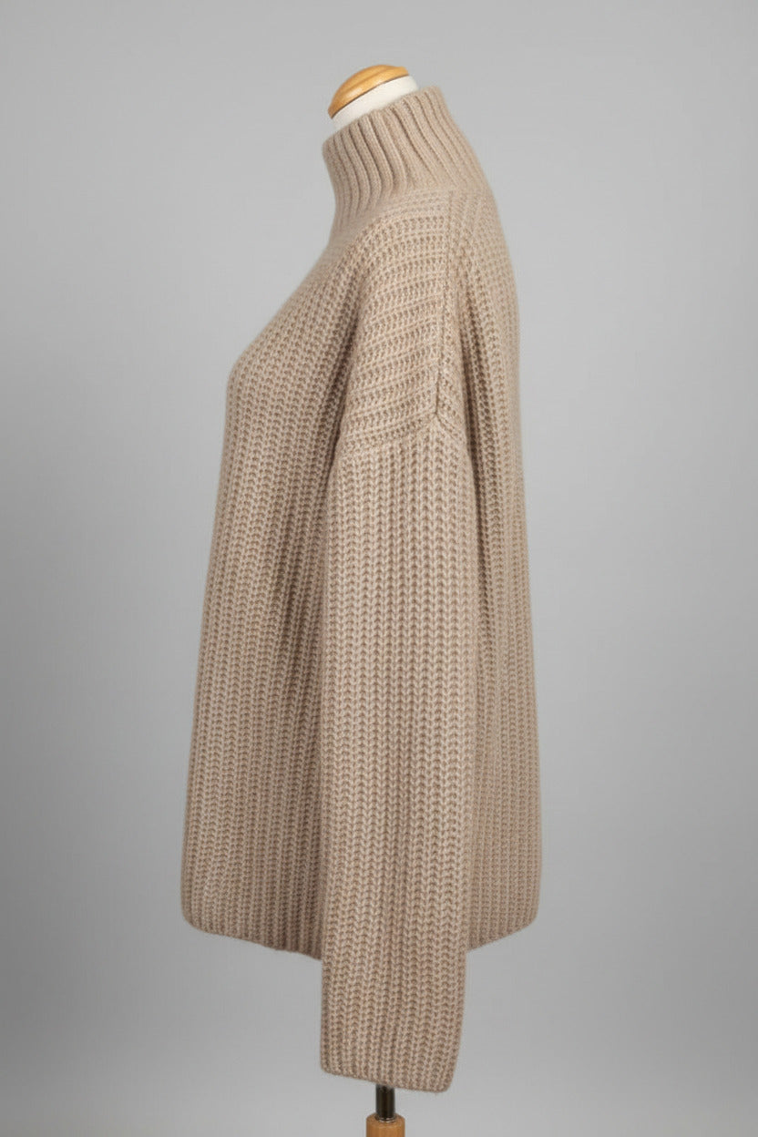 Mockneck ribbed cashmere silk sweater marble melange