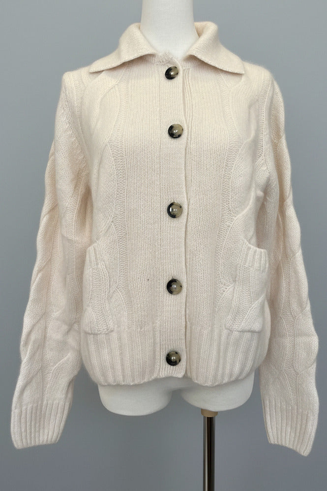 Cashmere and silk cable collar cardgian Fleur de sel