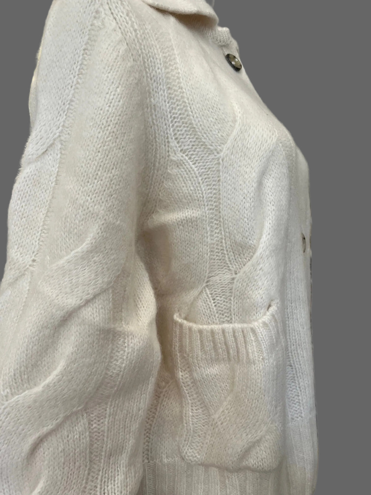 Cashmere and silk cable collar cardgian Fleur de sel