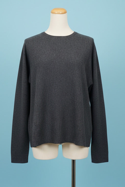 Crew neck merino wool sweater in Vulcano grey melange