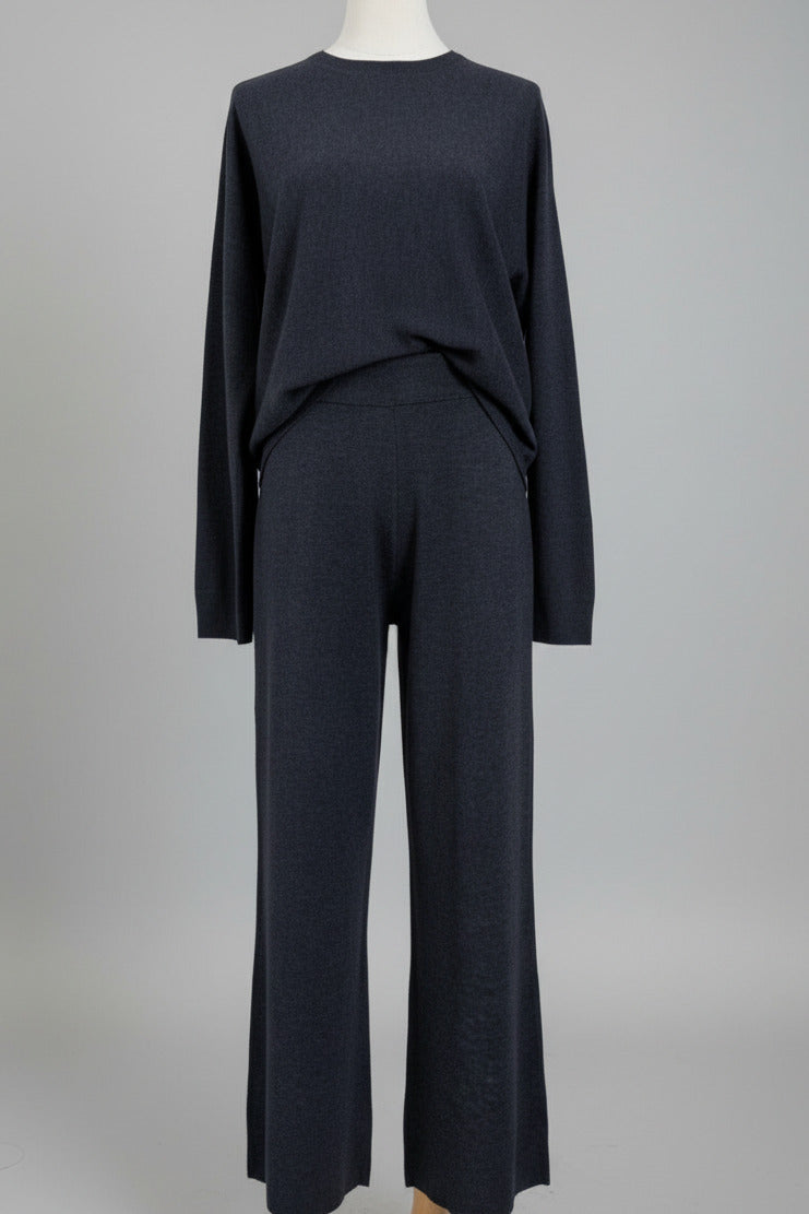 Merino wool pull on trouser vulcano grey melange
