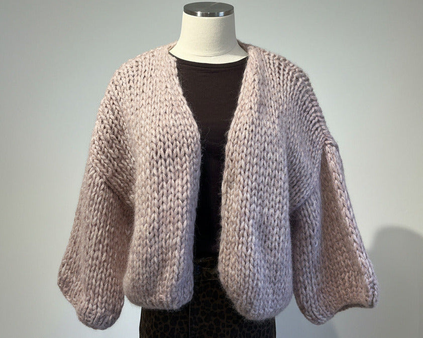 Alpaca short sleeve cardigan grey rose