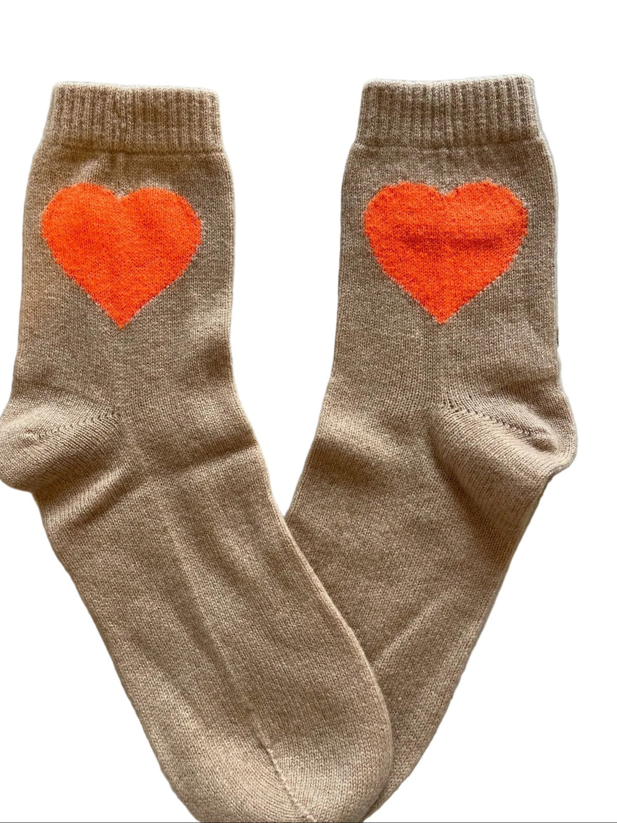 Cashmere Heart Socks Camel & Neon Orange