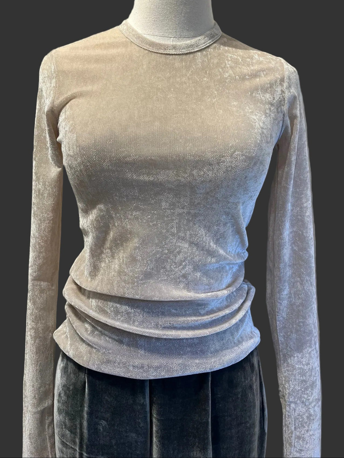 Velvet stretch tulle t-shirt platino