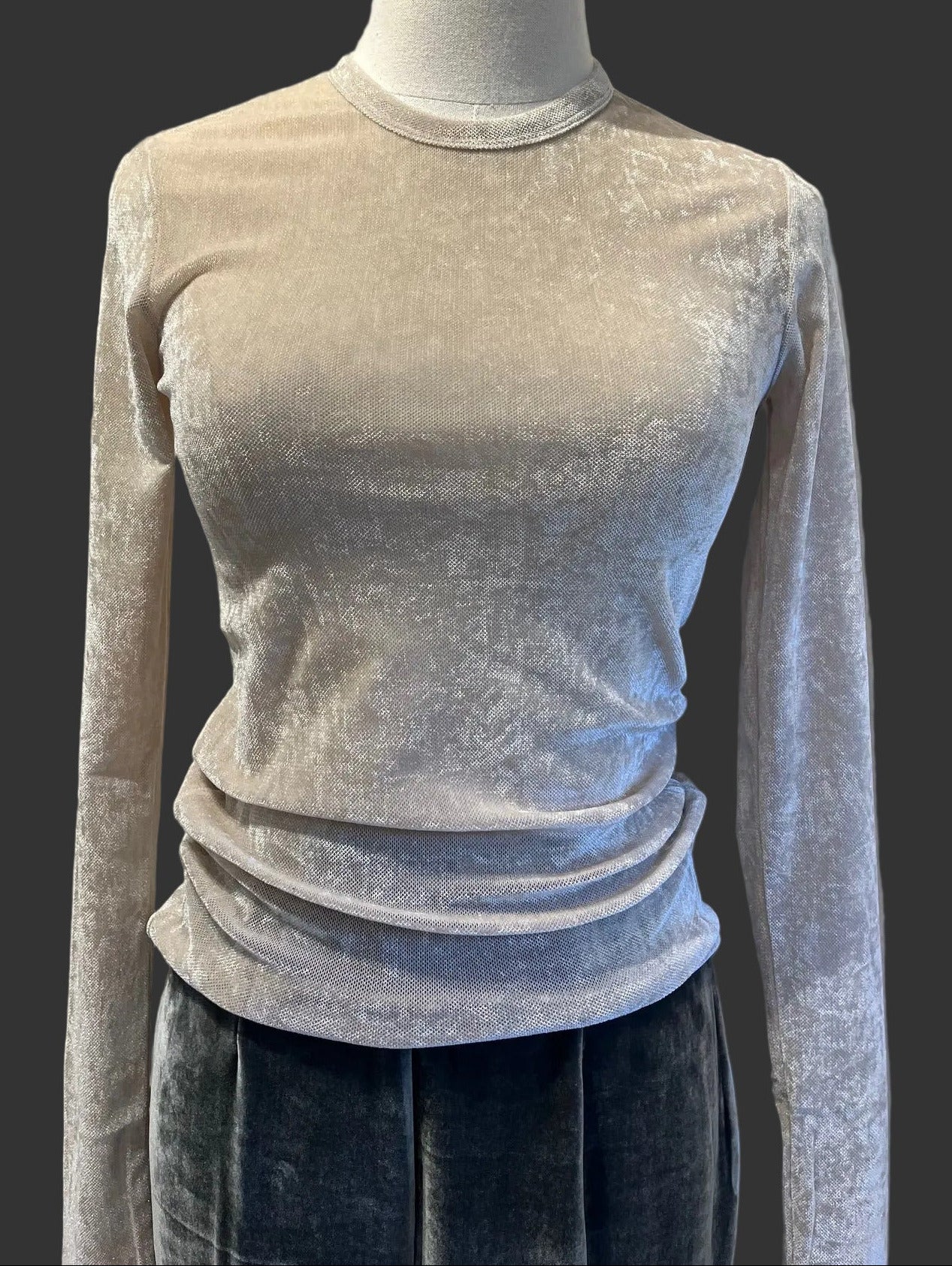 Velvet stretch tulle t-shirt platino