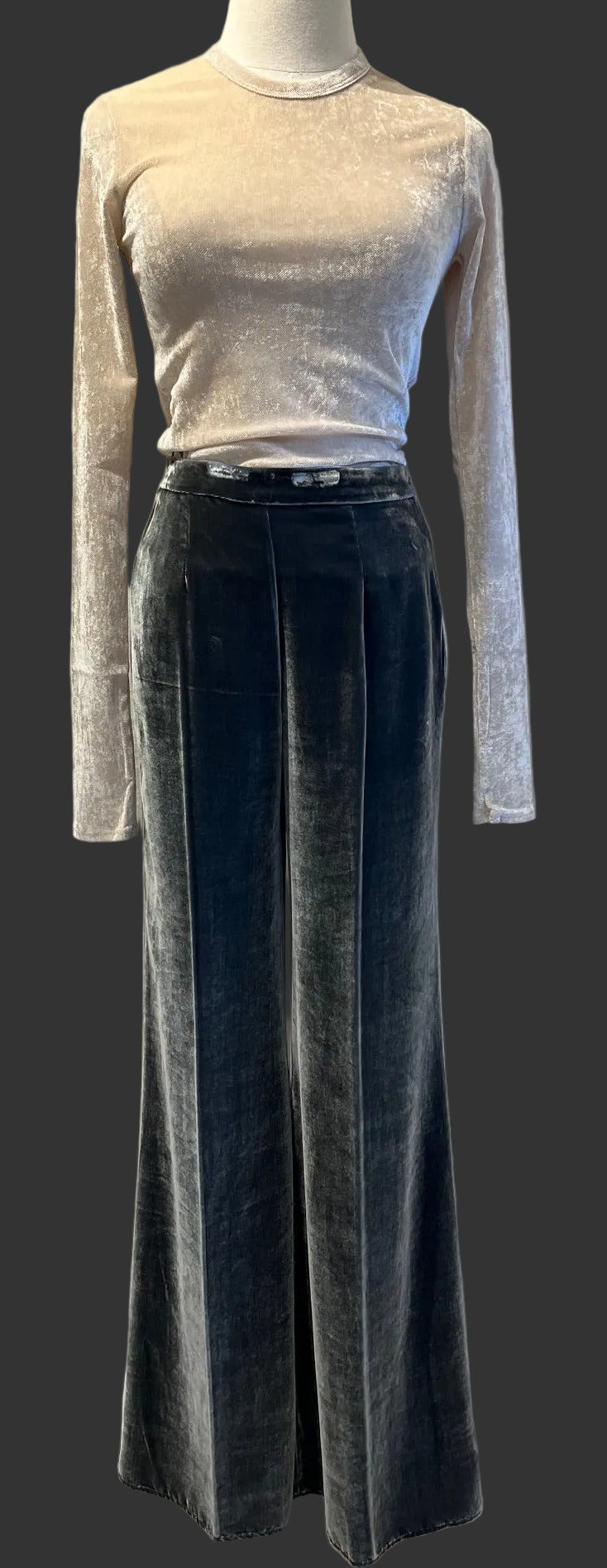 Velvet stretch tulle t-shirt platino
