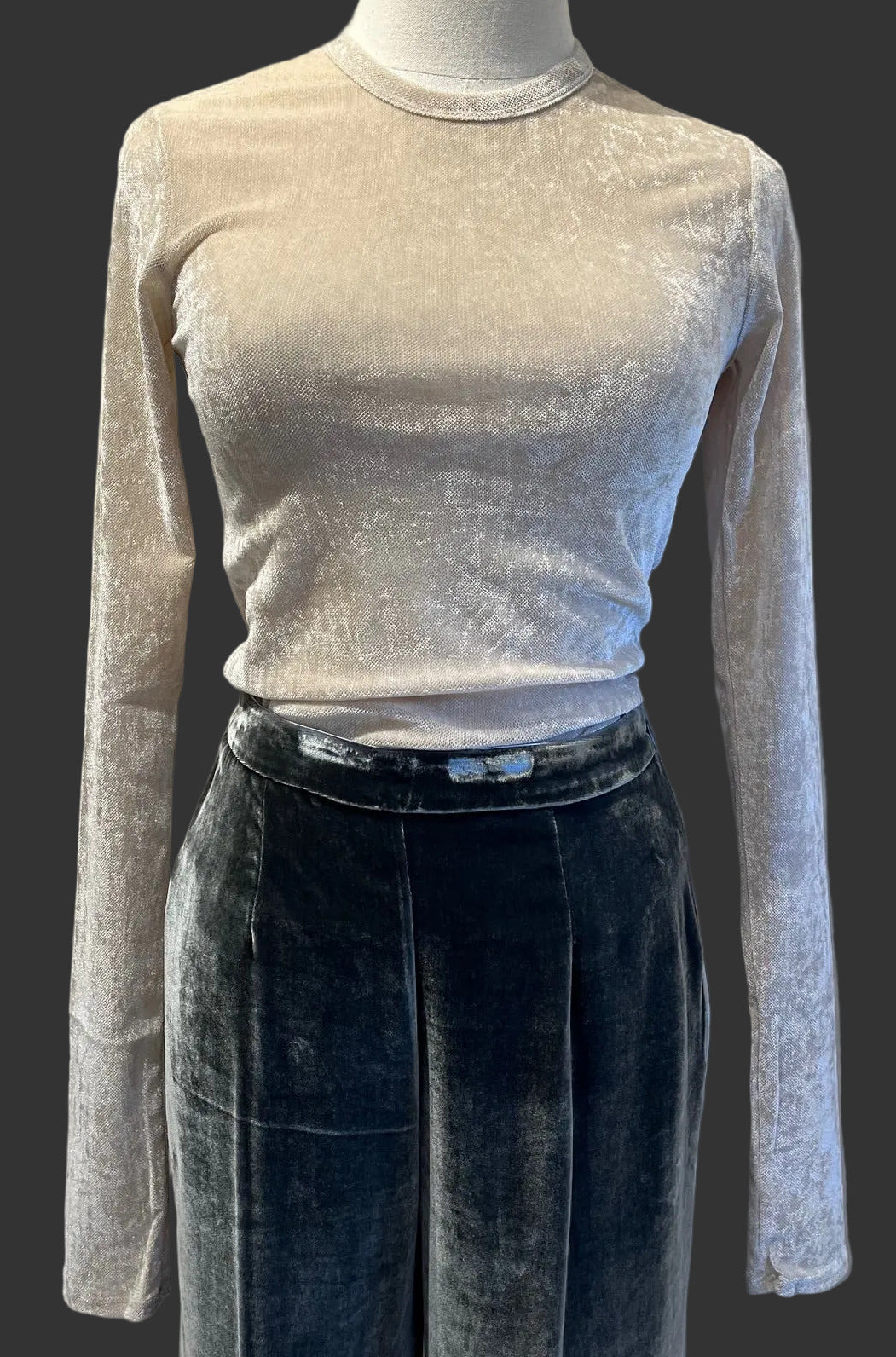 Velvet stretch tulle t-shirt platino