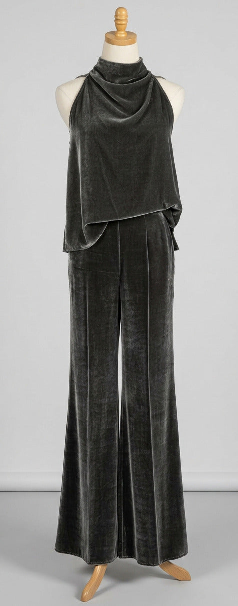 Viscose and silk velvet top grey