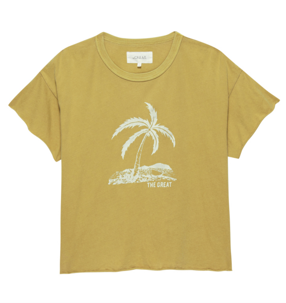 the crop tee honeycomb with island palm graphic