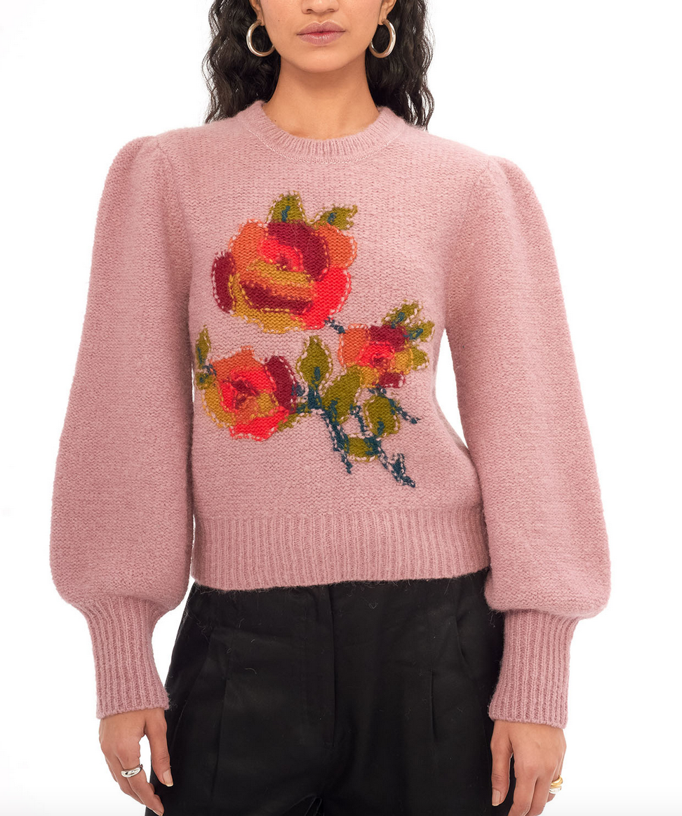 Rosie handknit crew in petal