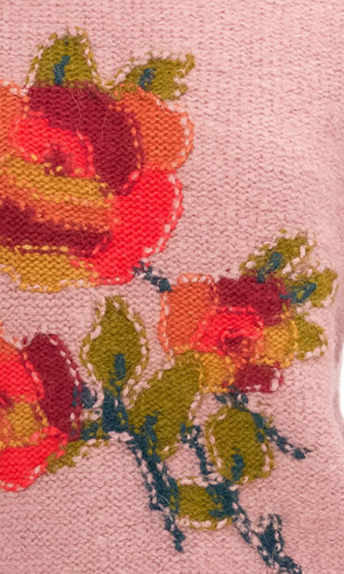 Rosie handknit crew in petal