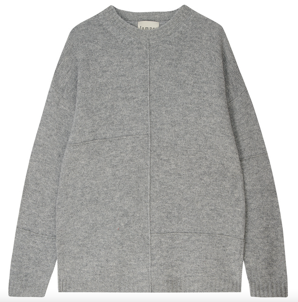 Patchwork cashmere boyfriend crew mid grey