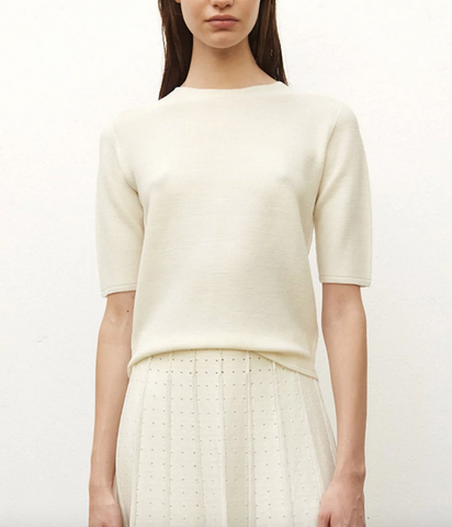 Ori crewneck top with elbow length sleeves natural