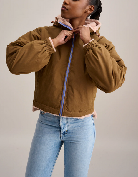 Loud reversible faux fur jacket British khaki and pale pink