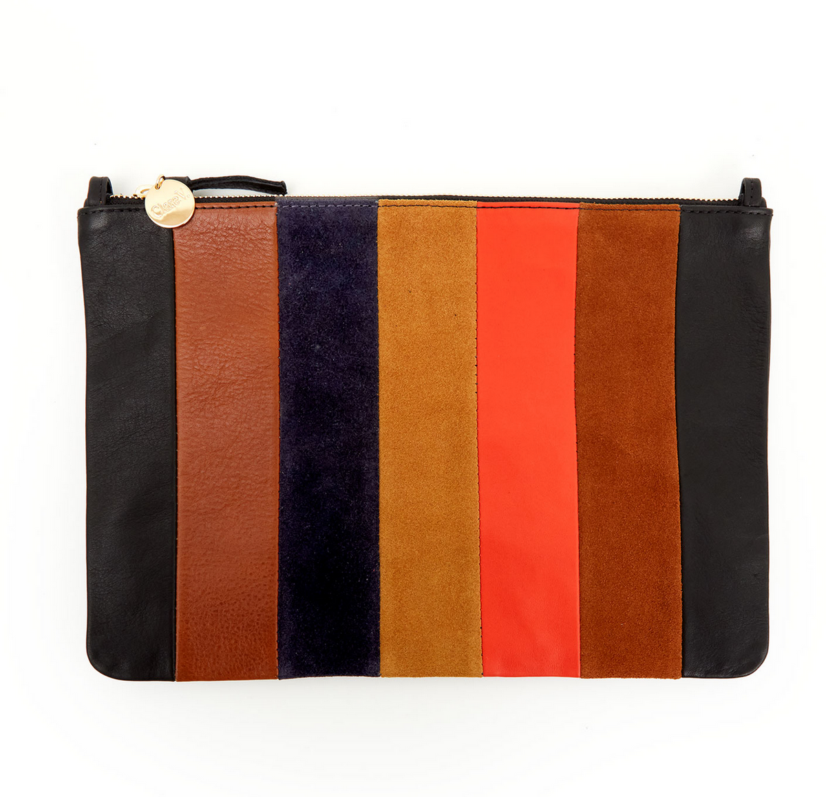 flat clutch w/ tabs suede nappa rustic patchwork with acrylic link strap
