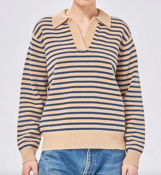 Lucian stripe sweater biscuit dark indigo stripe