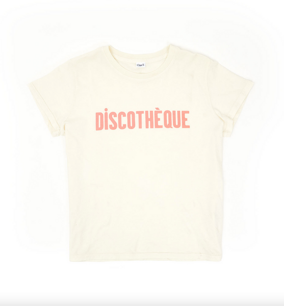 Discoteque classic tee in cream with dusty pink.