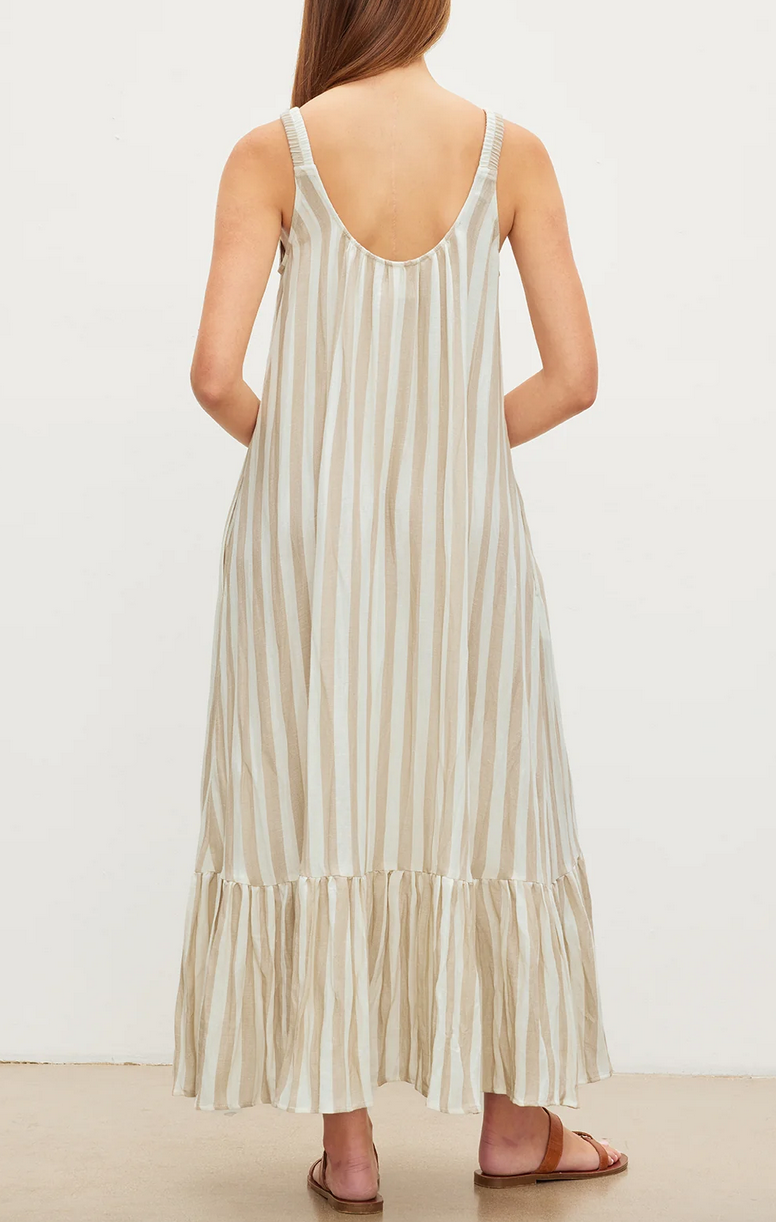 meradith striped linen maxi dress khaki