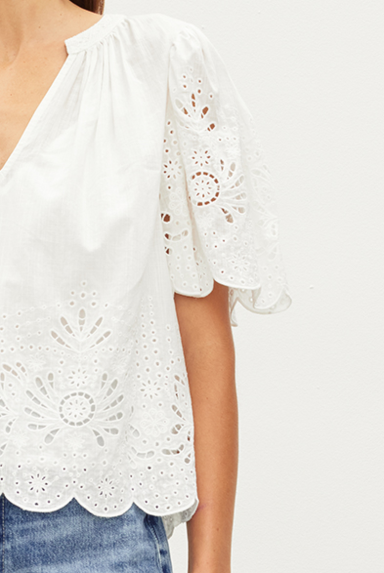 razi embroidered cotton lace top ecru