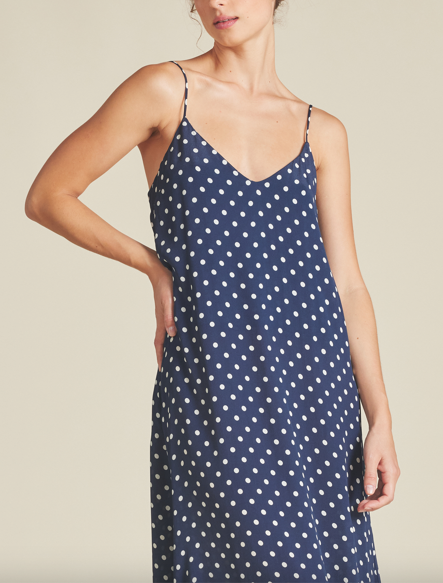 Reva dress navy polka dot