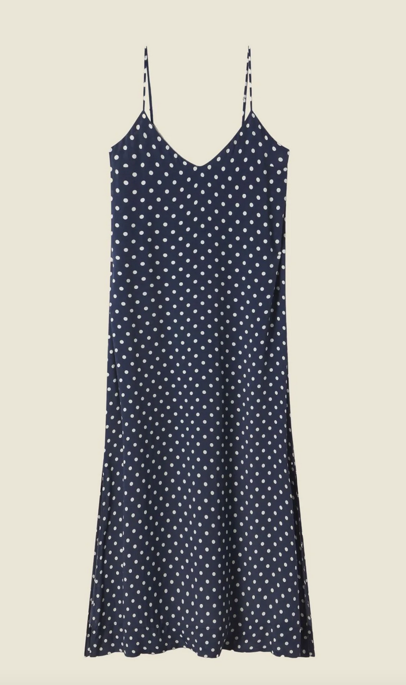 Reva dress navy polka dot