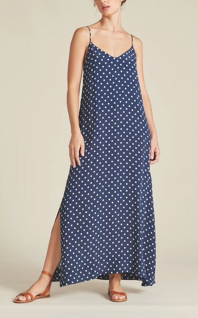 Reva dress navy polka dot