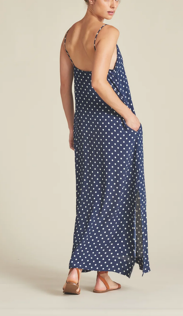 Reva dress navy polka dot