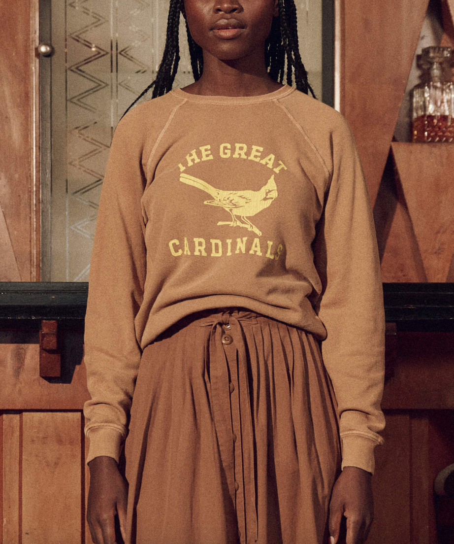 the shrunken sweatshirt washed suntan with perched cardinal graphic