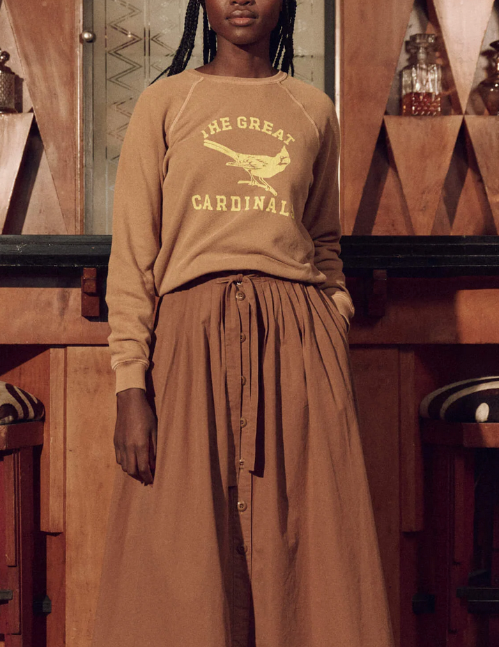 the shrunken sweatshirt washed suntan with perched cardinal graphic