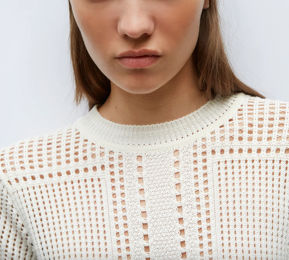 acacia top in openworked wicker knit in natural