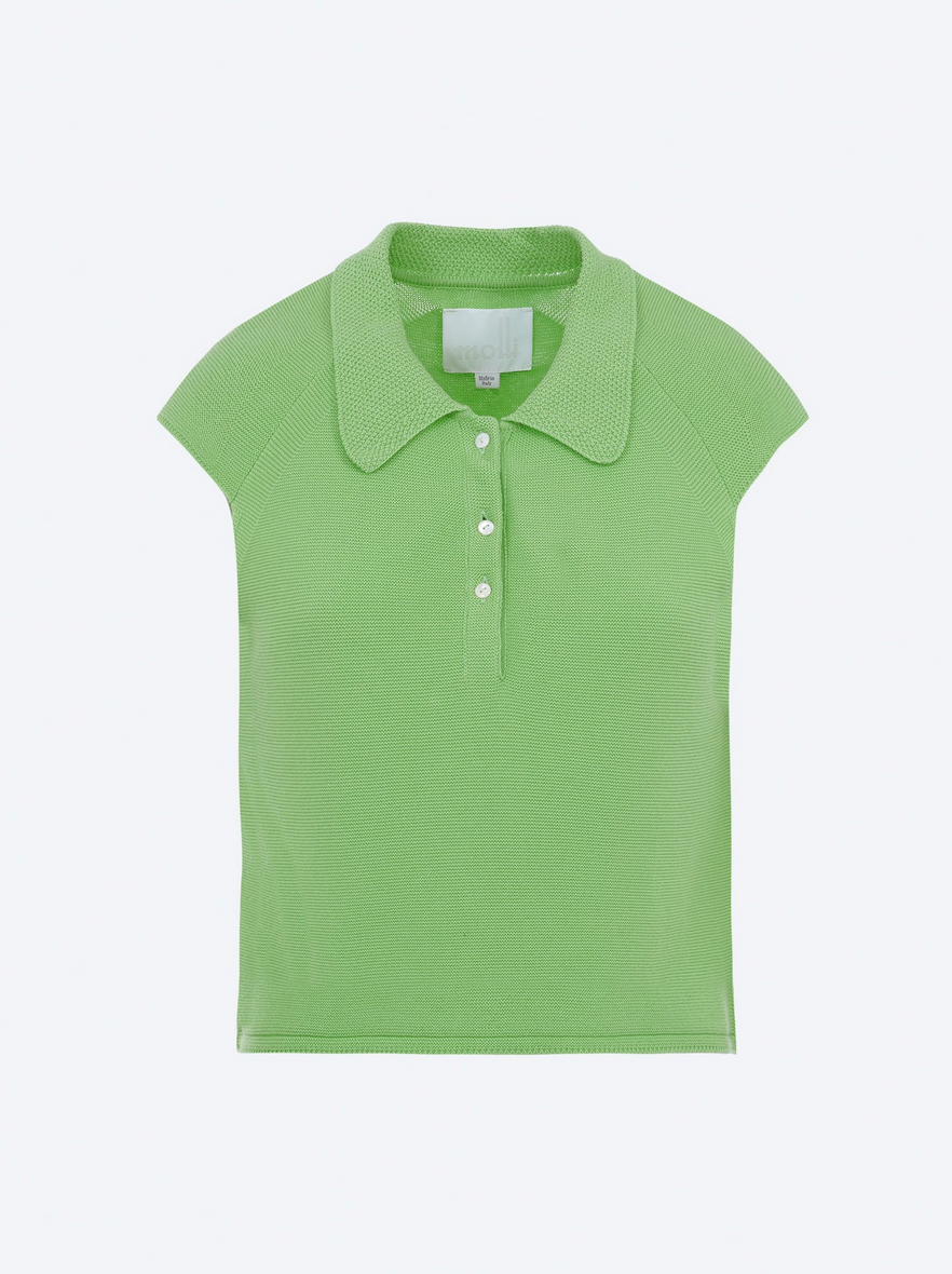 Air top with small moss stitch collar in pistachio