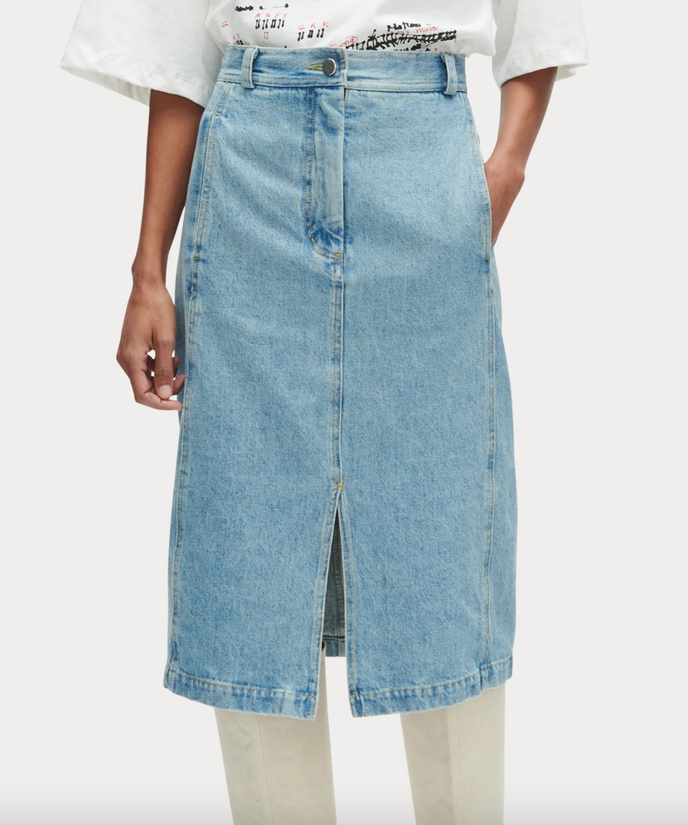 Raya skirt in Celeste washed mission denim
