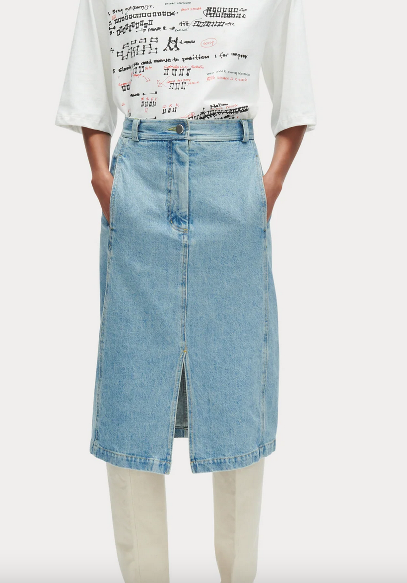 Raya skirt in Celeste washed mission denim