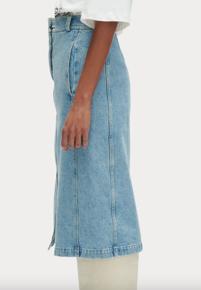 Raya skirt in Celeste washed mission denim