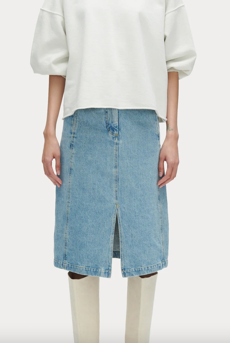 Raya skirt in Celeste washed mission denim