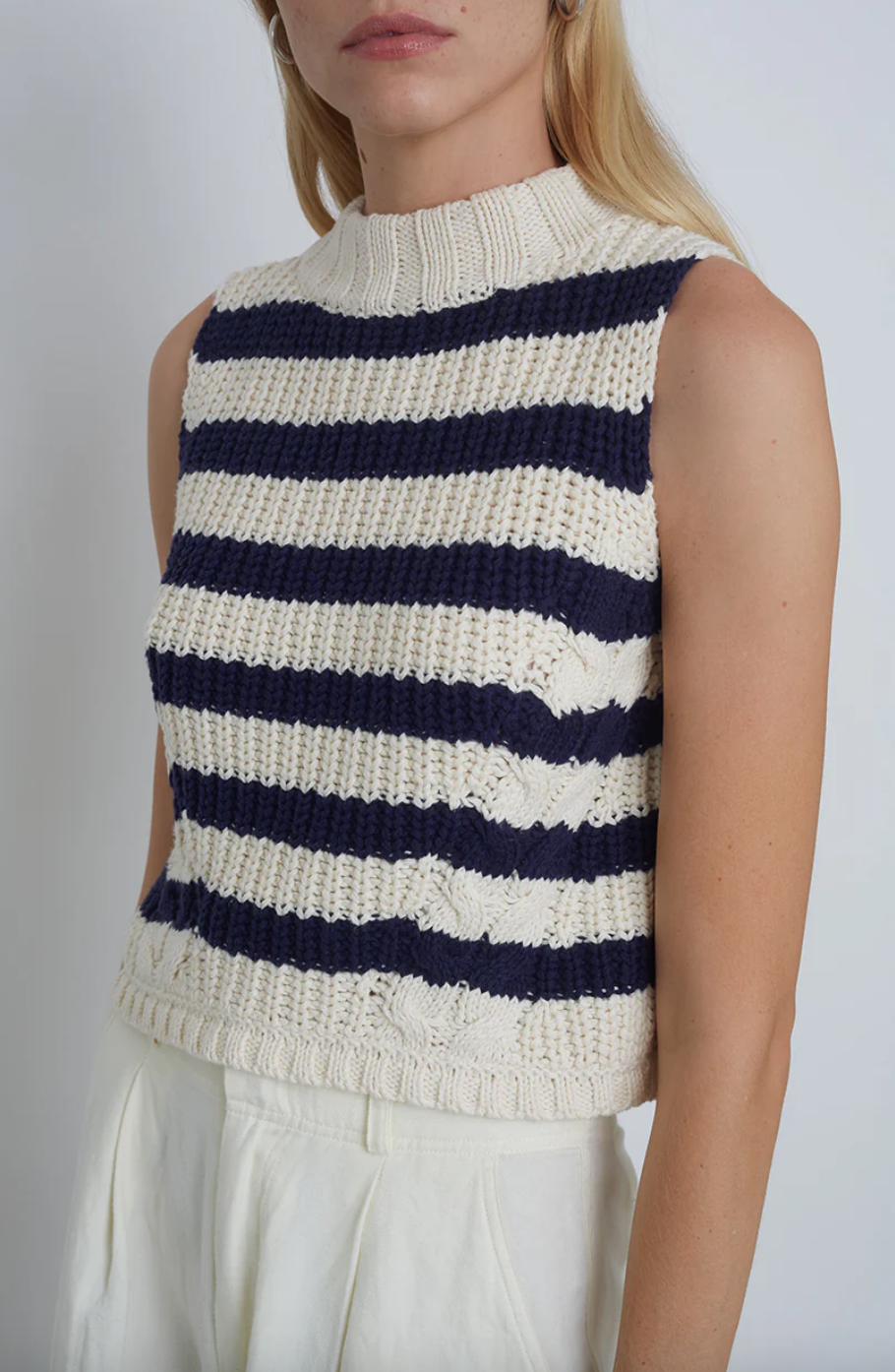 Lily stripe tank ivory & navy stripe
