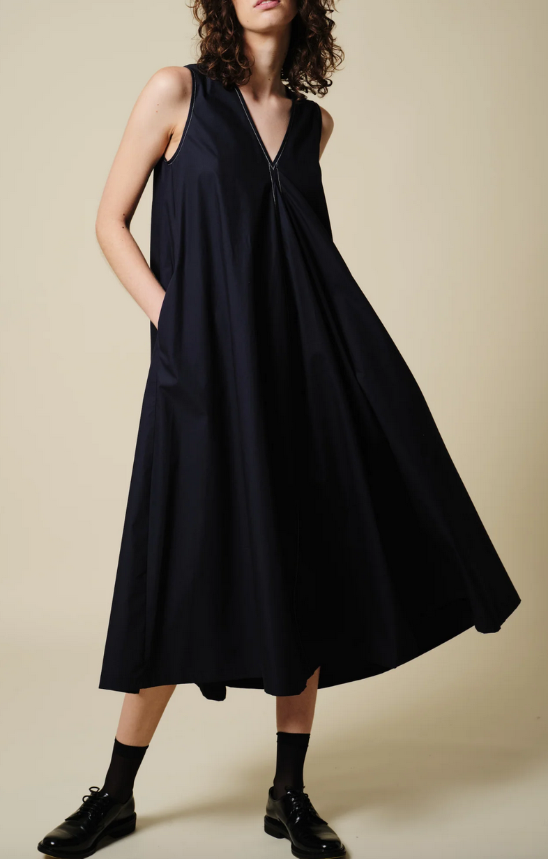 Dakota v-neck poplin dress navy