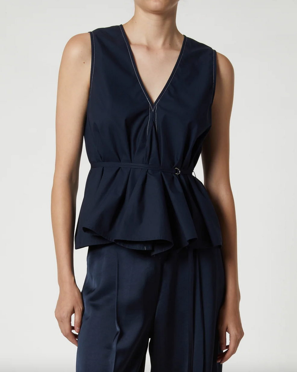 Katya v-neck poplin tie blouse