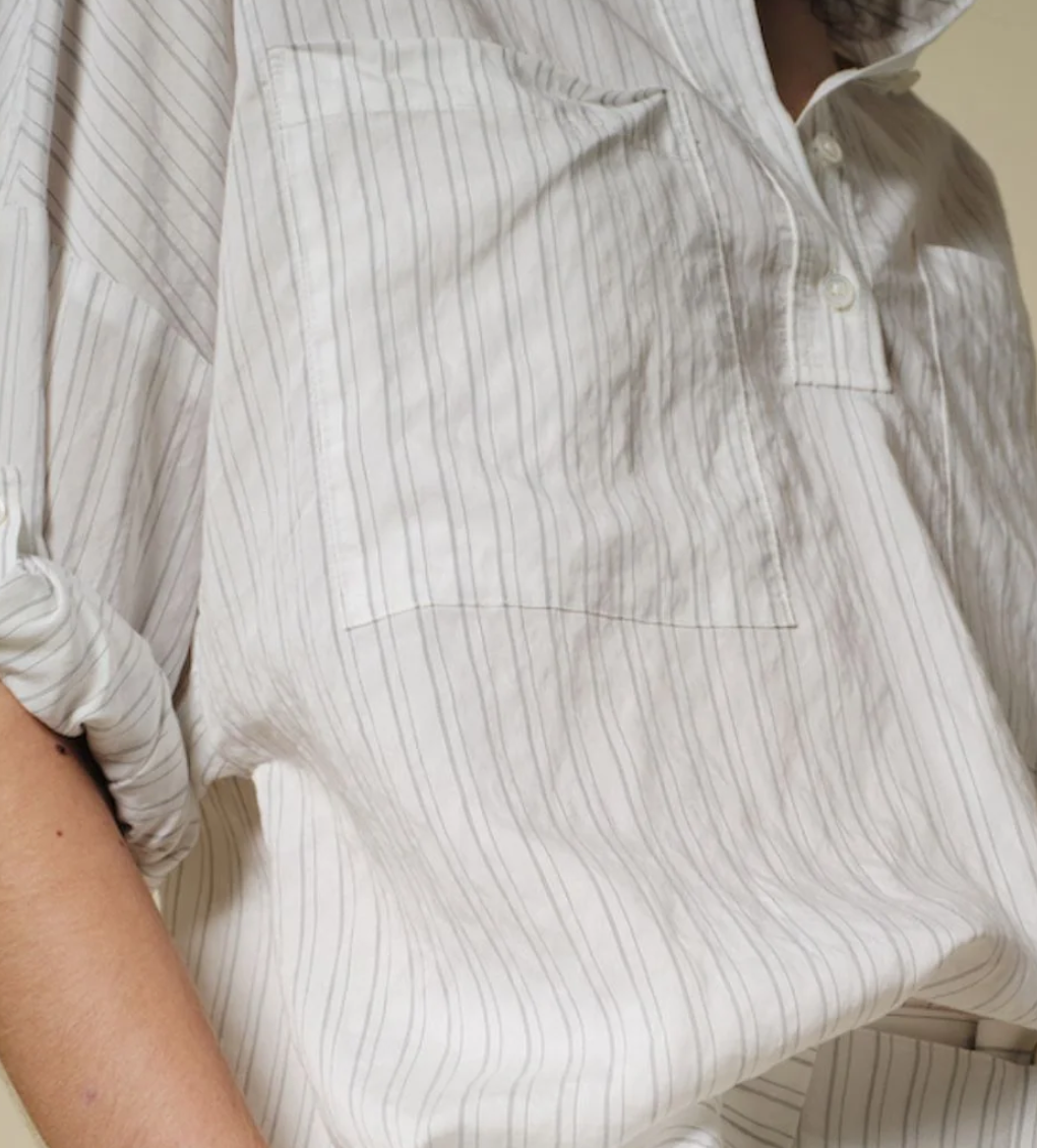 marina long sleeve blouse off white pinstripe