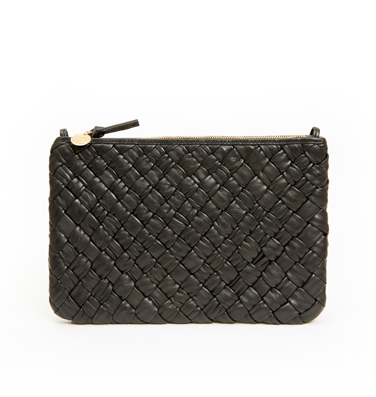flat clutch with tabs black puffy woven
