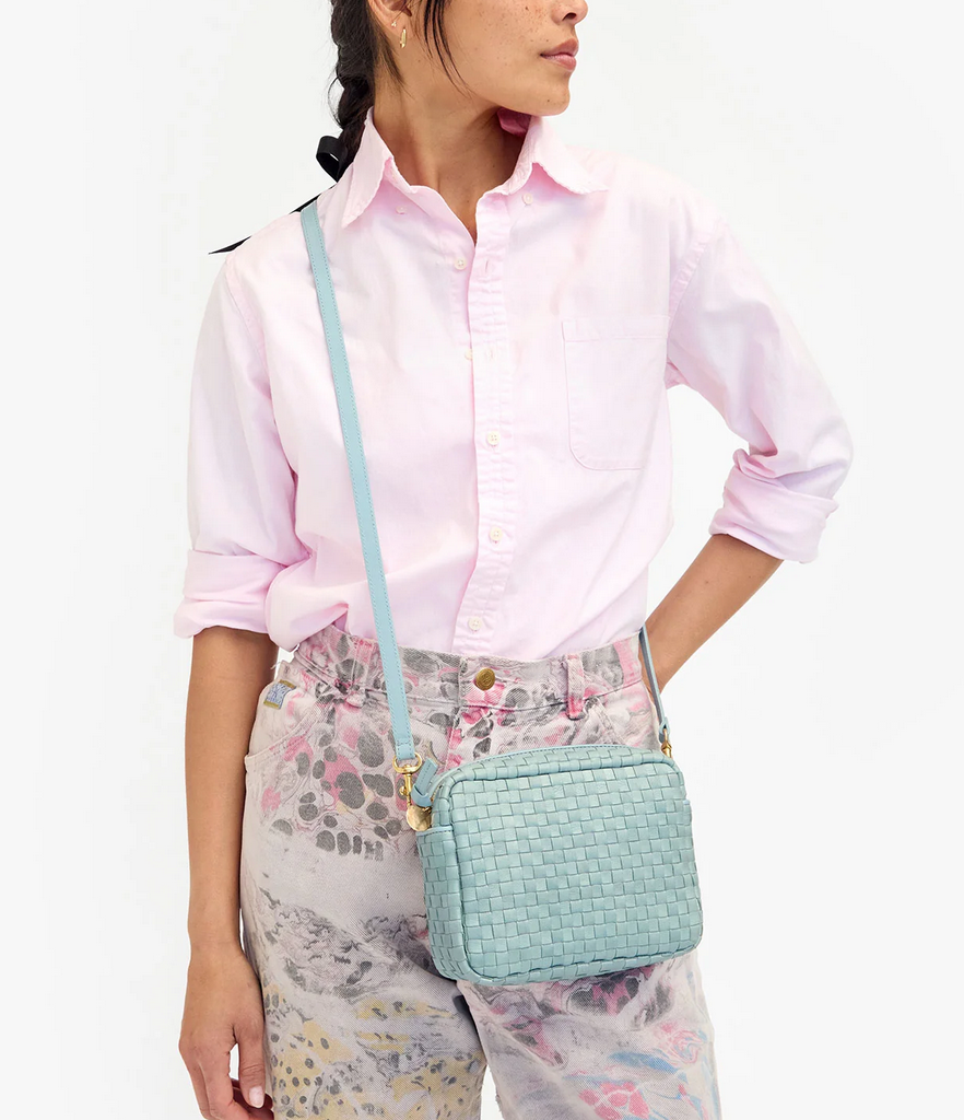 midi sac sunbleached sky blue woven checker