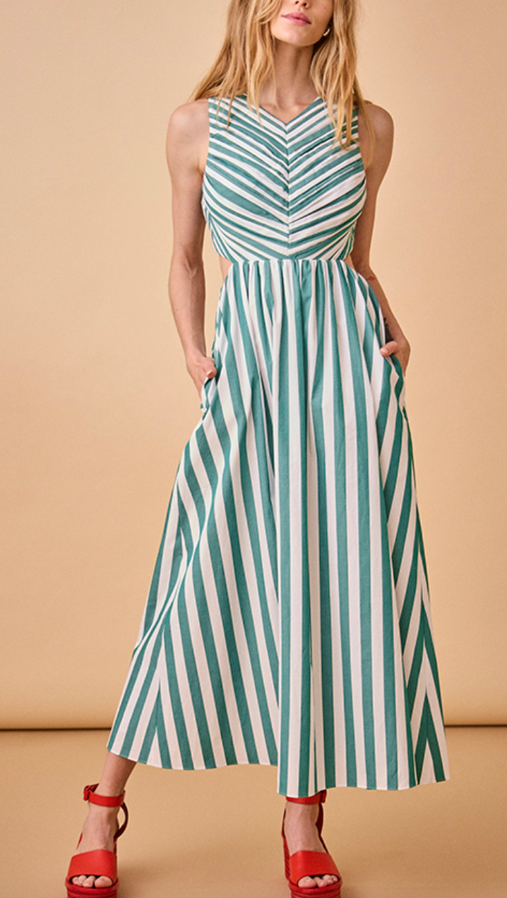 Kathleen dress emerald stripe