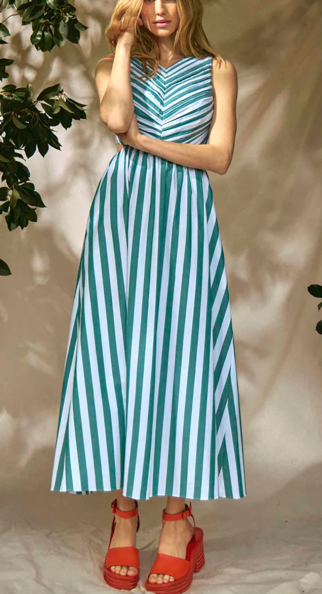 Kathleen dress emerald stripe