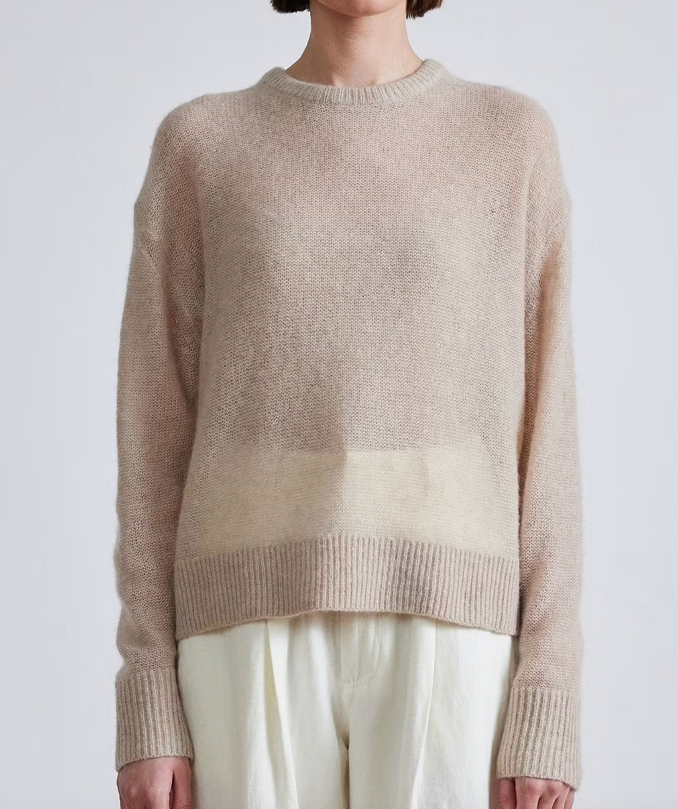 softest tissue weight sweater in sand