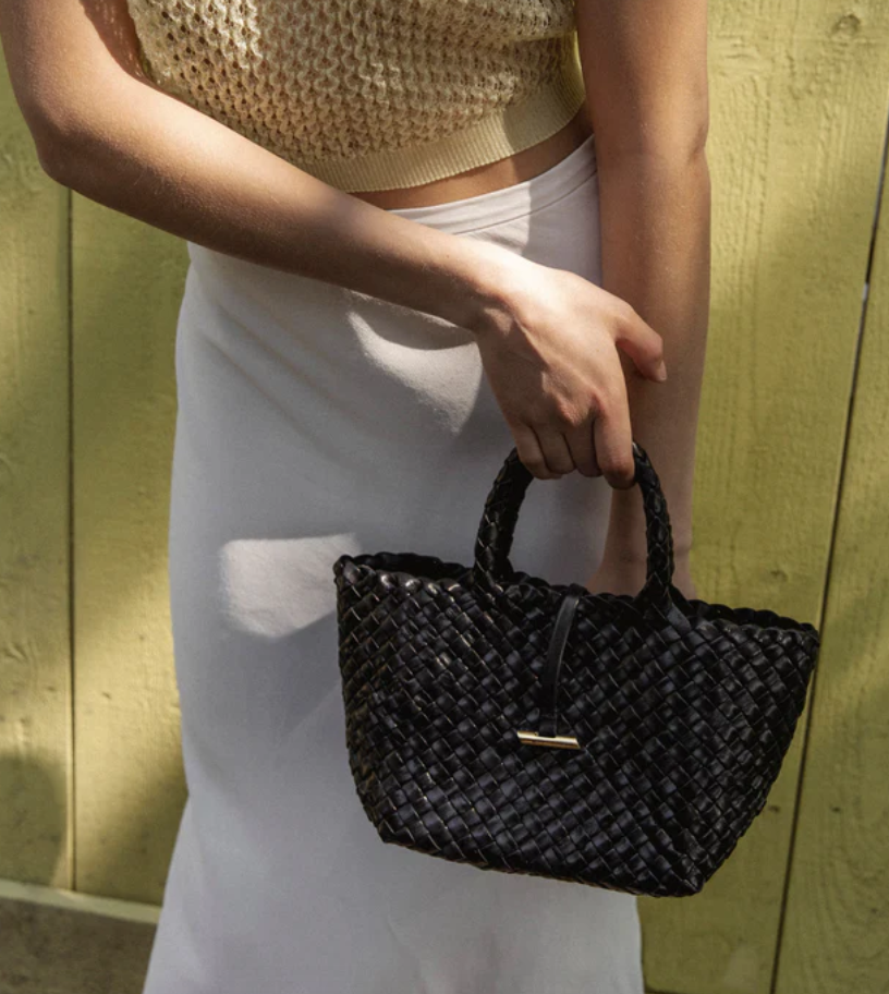 mini leather basket black