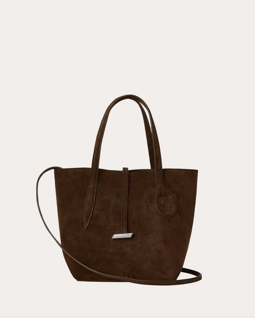 sprout tote mini dark brown suede