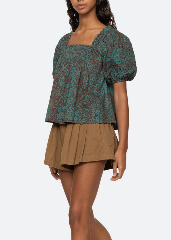 Katrine print top teal