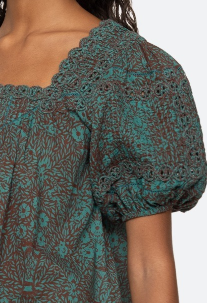 Katrine print top teal