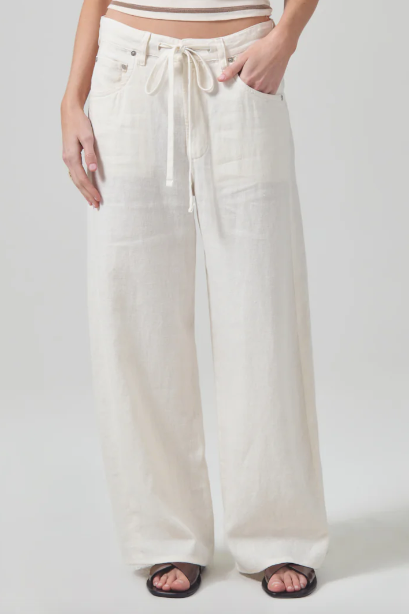 Brynn drawstring linen trouser in vanilla