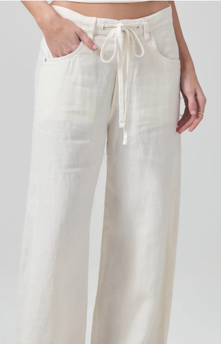 Brynn drawstring linen trouser in vanilla